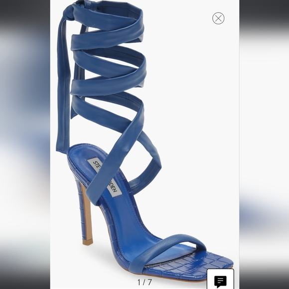 NWT STEVE MADDEN Blue Leather Lace Up Alligator Sandal, sz 5.5 - Picture 3 of 8